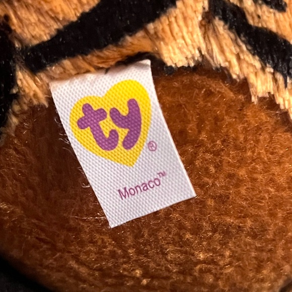 Ty Beanie Ballz Monaco Tiger Plush Black Stripes Green Eyes Stuffed Animal 5” - Picture 7 of 7